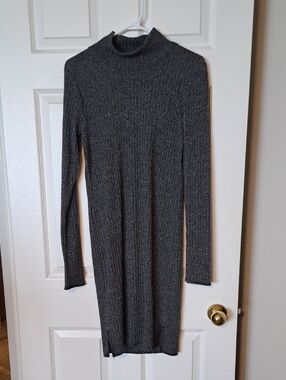Wilfred Charcoal Ribbed Turtleneck Knit Dress